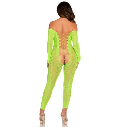 Leg Avenuecrotchless Bodystocking Exotic Snake Lace Neon Green | Niks.fi verkkokauppa
