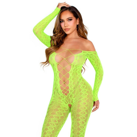 Leg Avenuecrotchless Bodystocking Exotic Snake Lace Neon Green | Niks.fi verkkokauppa