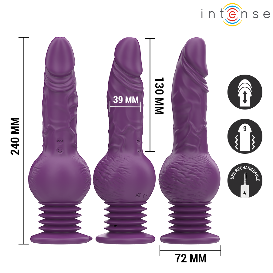 Intense Tatum vibraattori ylös-alas-liikkeellä - violetti - 24 cm