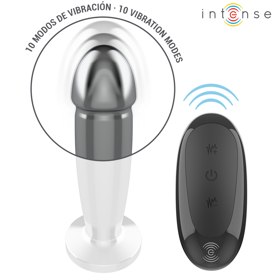 Intense metallinen anaalidildo M kaukosäätimellä - 10 värinäohjelmaa