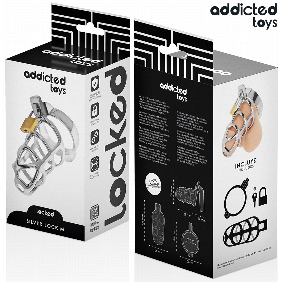 Addicted Toys Lockedsilver Lock Penis Cage Metal Size M | Niks.fi verkkokauppa