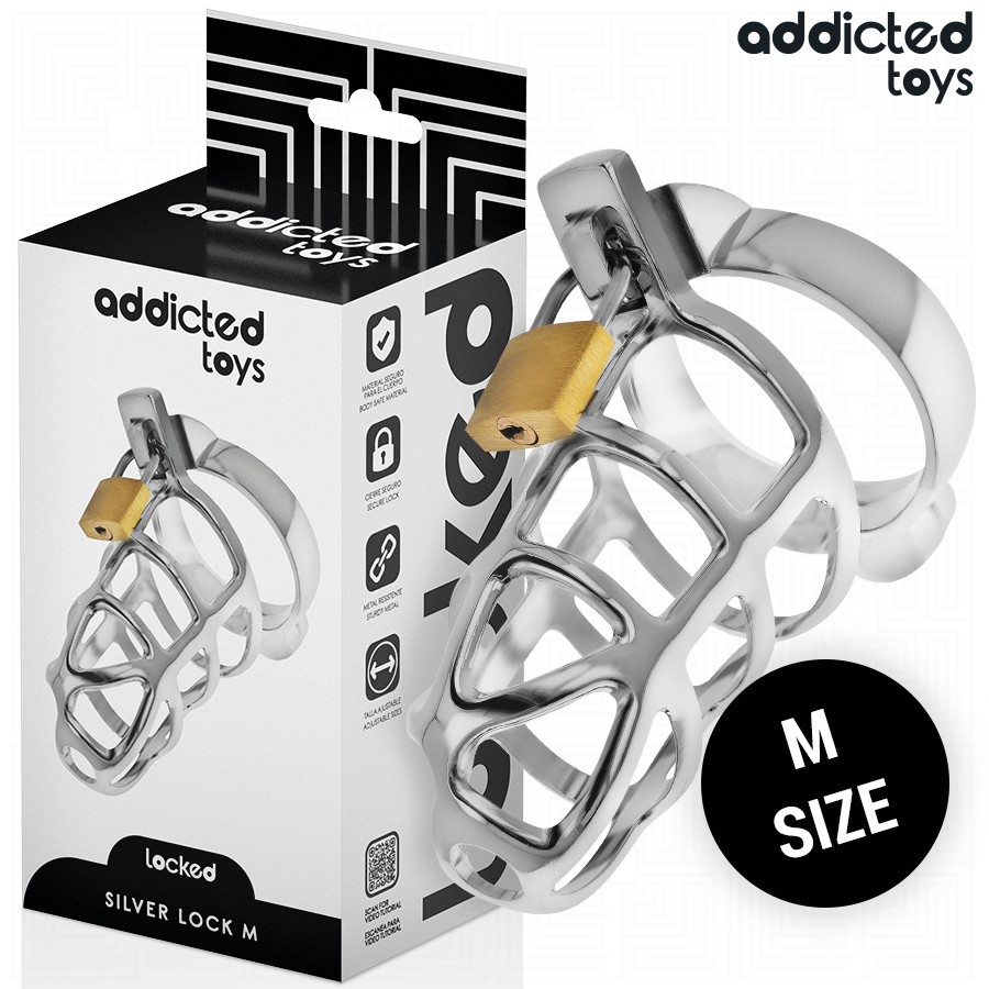 Addicted Toys Lockedsilver Lock Penis Cage Metal Size M | Niks.fi verkkokauppa