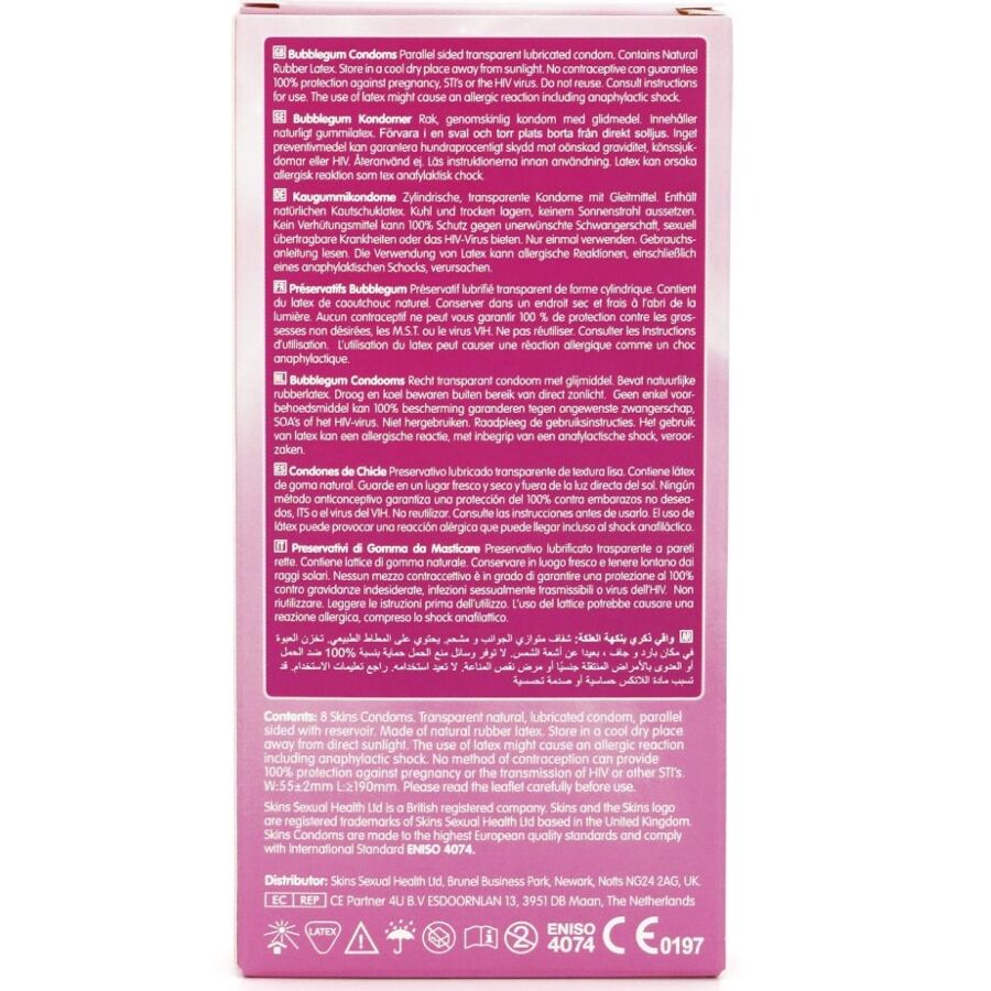 Skins Bubblegum Premium purukuminmakuiset kondomit - 8 kpl