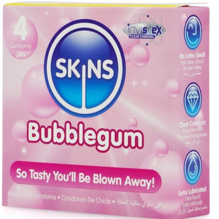 Skins Bubblegum Premium purukuminmakuiset kondomit - 4 kpl