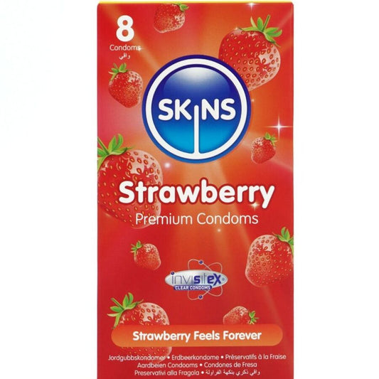 Skins Strawberry Premium mansikanmakuiset kondomit - 8 kpl