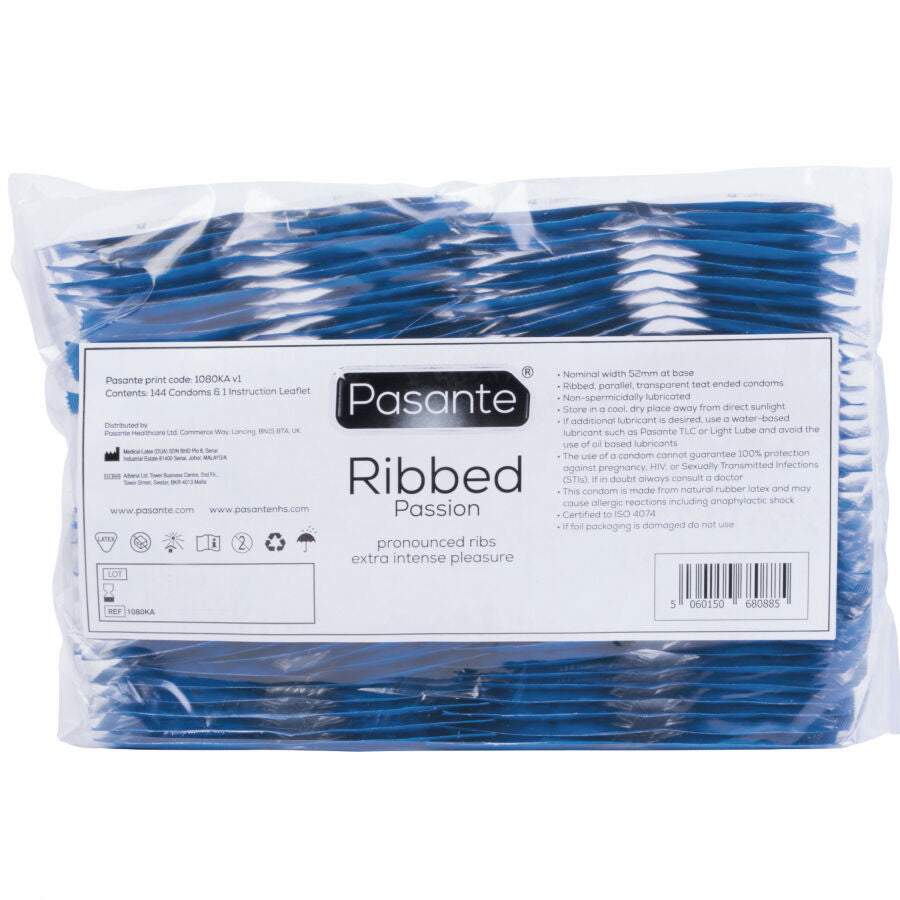 Pasante Ribbed Passion juomutetut kondomit - pussi - 144 kpl