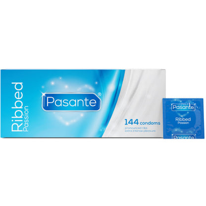Pasante Ribbed Passion juomutetut kondomit - laatikko - 144 kpl