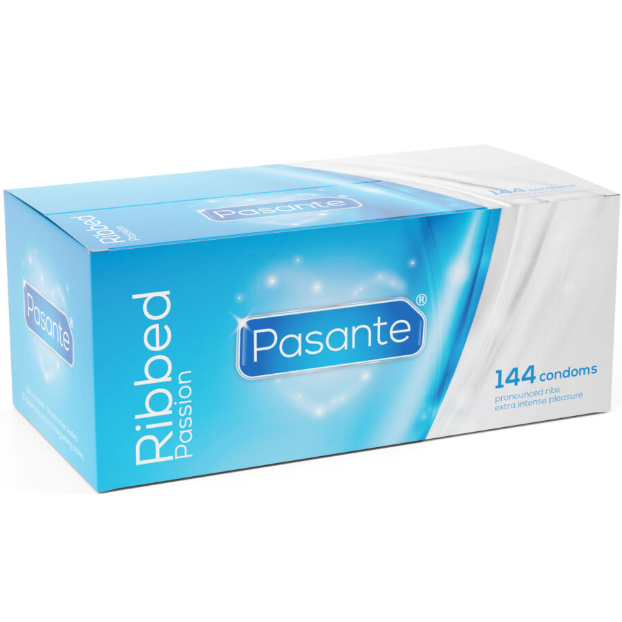 Pasante Ribbed Passion juomutetut kondomit - laatikko - 144 kpl