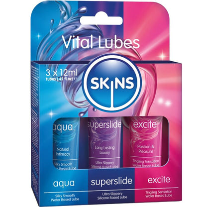 Skins Vital Lubes Kit Aqua - Superslide ja Excite liukuvoidesetti - 3 × 12 ml