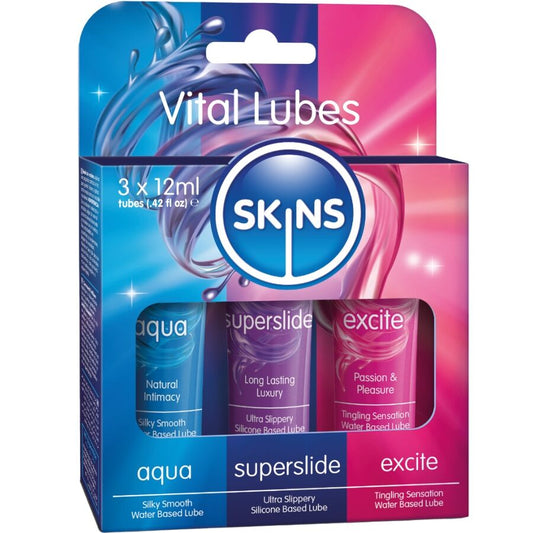 Skins Vital Lubes Kit Aqua - Superslide ja Excite liukuvoidesetti - 3 × 12 ml