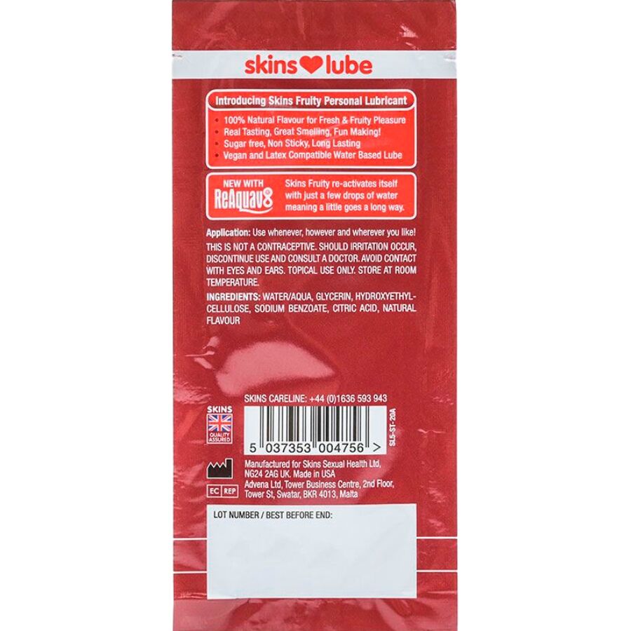 Skins Fruity vesipohjainen liukuvoide kerta-annoksena - mansikka - 5 ml
