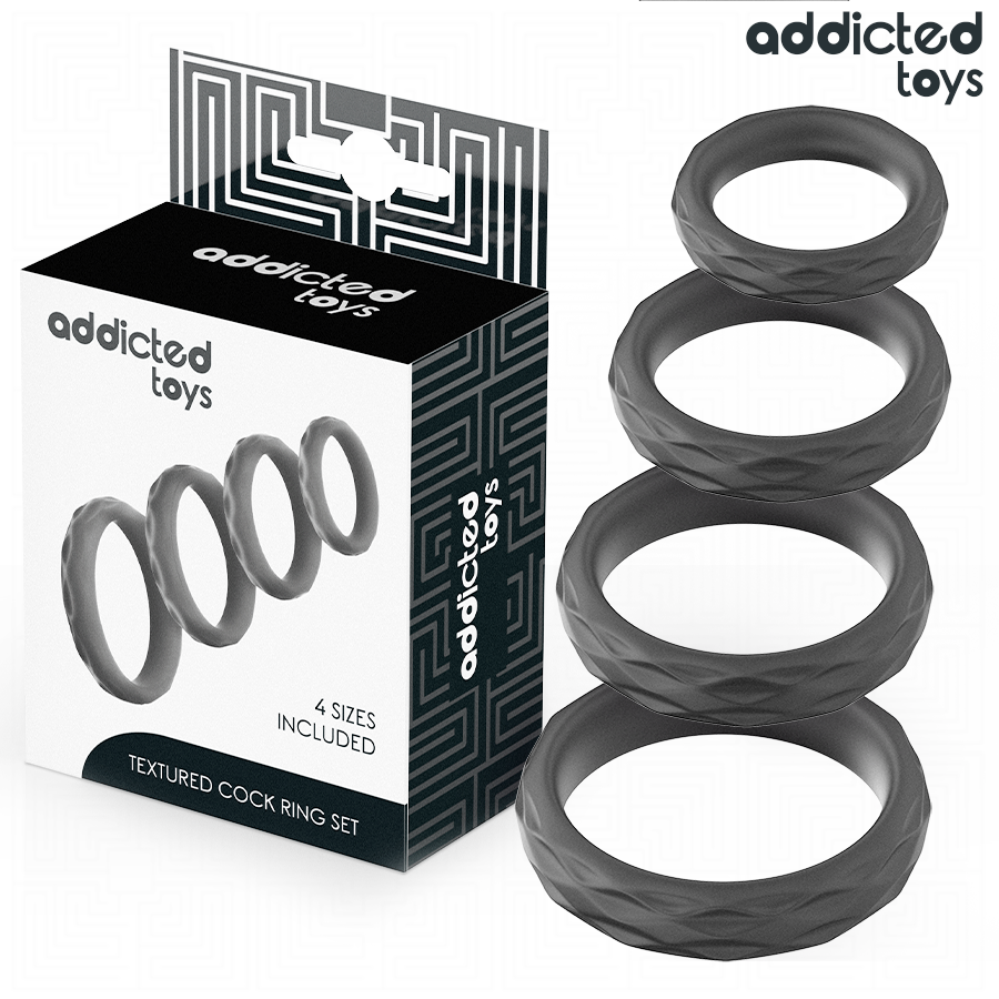 Addicted Toys kuvioitujen penisrenkaiden setti - 4 kokoa