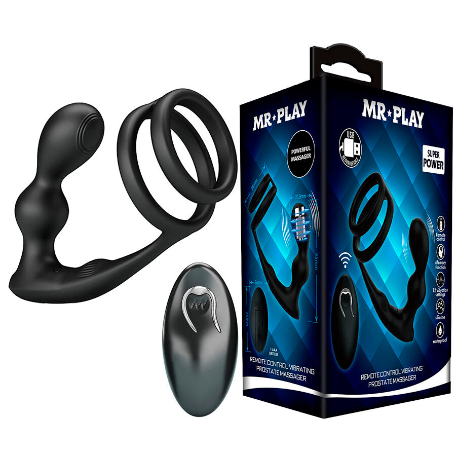 Mr Play värisevä anustappi penisrenkaalla ja kaukosäätimellä