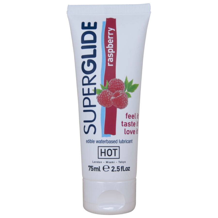 Hot Superglide syötävä vesipohjainen liukuvoide - vadelma - 75 ml