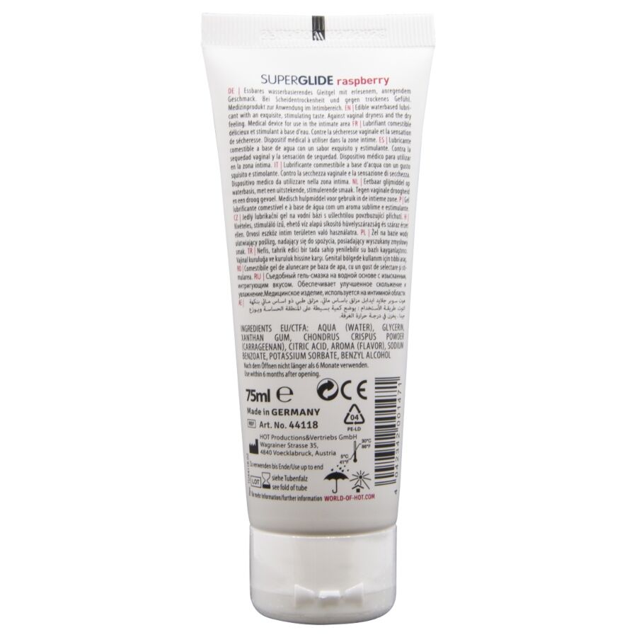 Hot Superglide syötävä vesipohjainen liukuvoide - vadelma - 75 ml