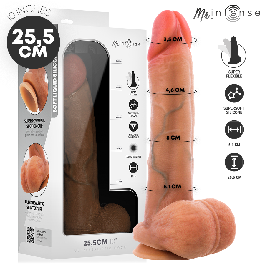 Mr Intense Gary realistinen silikonidildo kiveksillä XL - 25,5 cm - Ø 5,1 cm