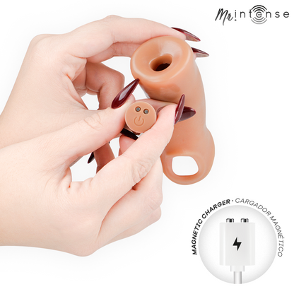 Mr Intense Arnold värisevä silikoninen penisholkki M kaukosäätimellä - 14,5 cm - Ø 4 cm