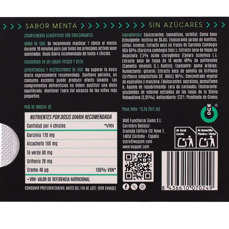WUG - Diet ravintolisäpurukumi - 8 kpl