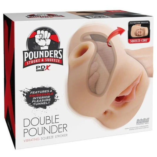 PDX Plus Double Pounder värisevä puristettava masturbaattori - vaalea - 20,5 cm
