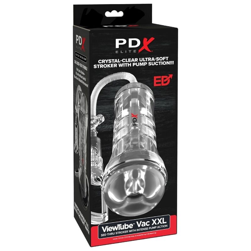 PDX Elite Viewtube Vac XXL masturbaattori imupumpulla - läpinäkyvä - 27,3 cm