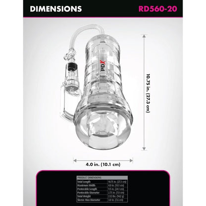PDX Elite Viewtube Vac XXL masturbaattori imupumpulla - läpinäkyvä - 27,3 cm