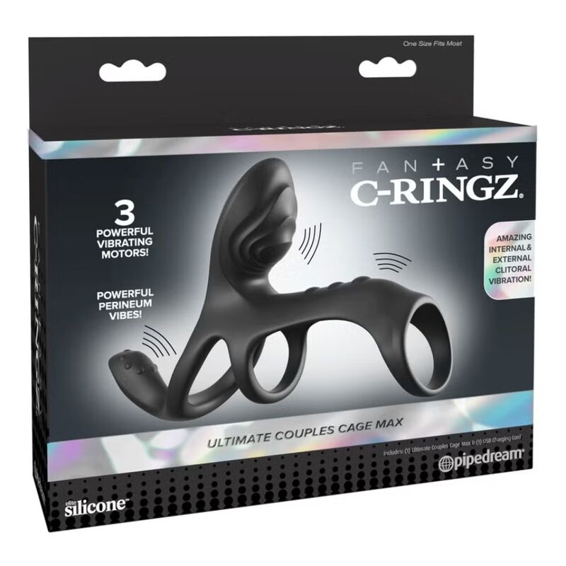 Fantasy C-Ringz Ultimate Couples Cage Max värisevä penisrengas - 19,5 cm