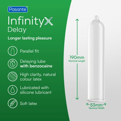 Pasante Delay Infinity kondomit - 12 kpl