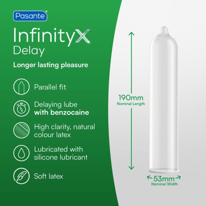 Pasante Delay Infinity kondomit - laatikko - 144 kpl