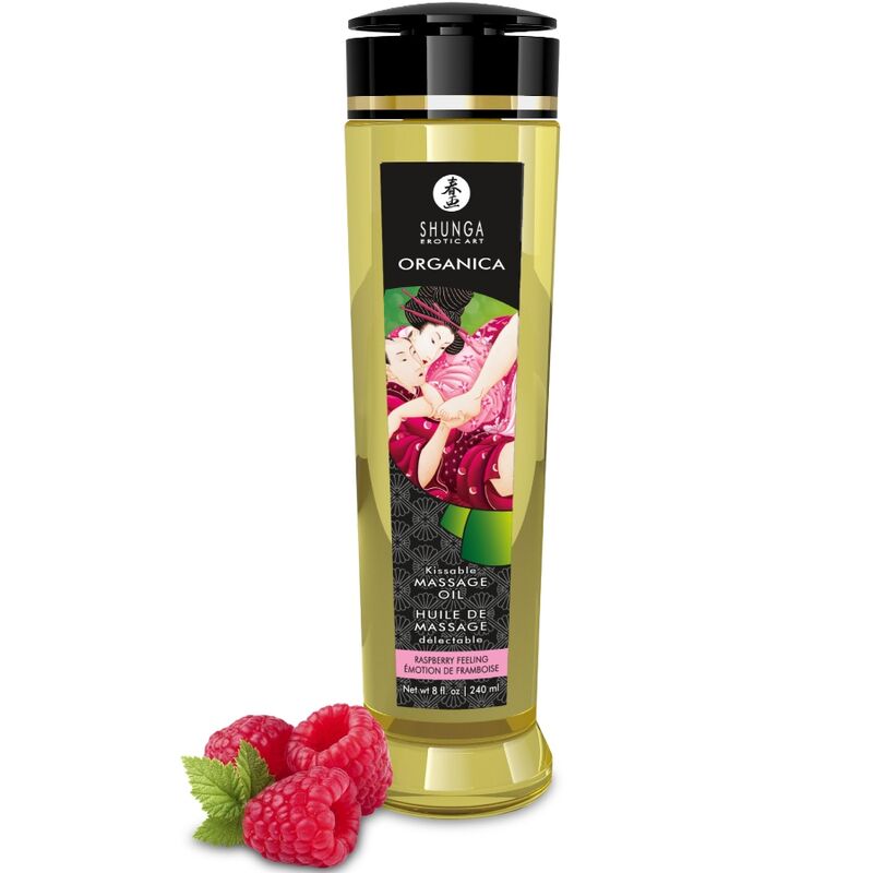 Shunga Organic Raspberry Feeling hierontaöljy - vadelma - 240 ml