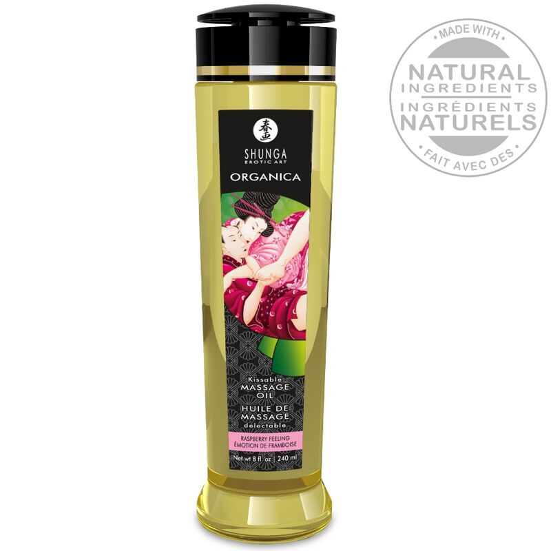 Shunga Organic Raspberry Feeling hierontaöljy - vadelma - 240 ml