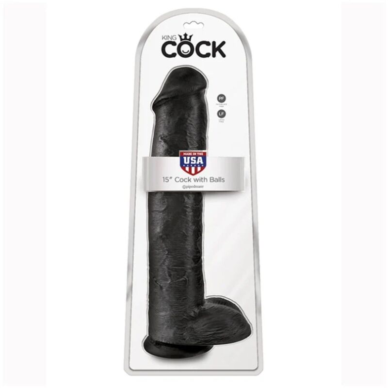 King Cock realistinen dildo kiveksillä - musta - 38 cm