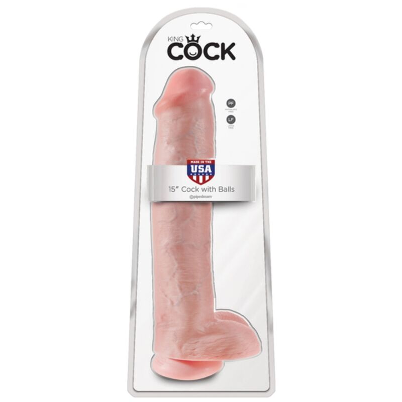 King Cock realistinen dildo kiveksillä ja imukupilla - ihonväri - 38 cm