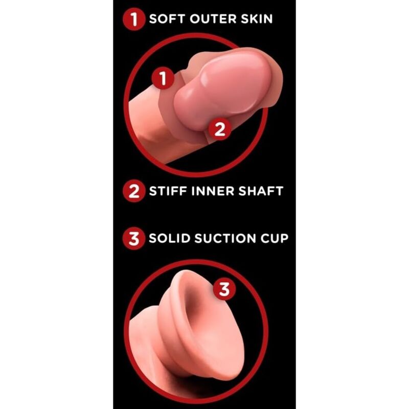 King Cock Plus kolmikerroksinen dildo liikkuvilla kiveksillä - ihonväri - 30 cm