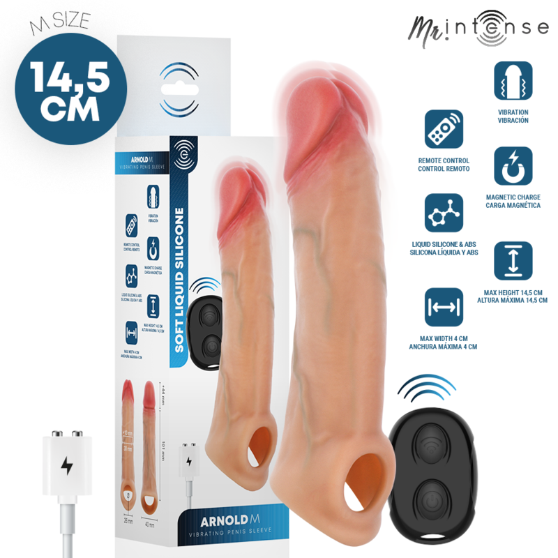 Mr Intense Arnold värisevä silikoninen penisholkki M kaukosäätimellä - 14,5 cm - Ø 4 cm