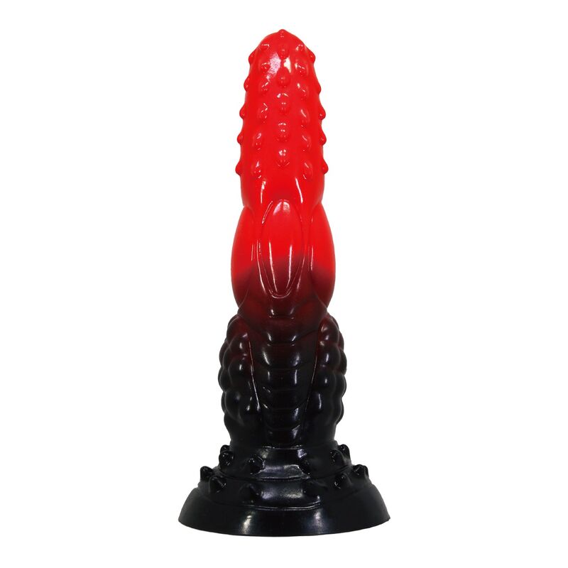 Power Monsters Fire Dragon fantasiadildo imukupilla - punainen/musta - 24,5 cm - Ø 5,8 cm