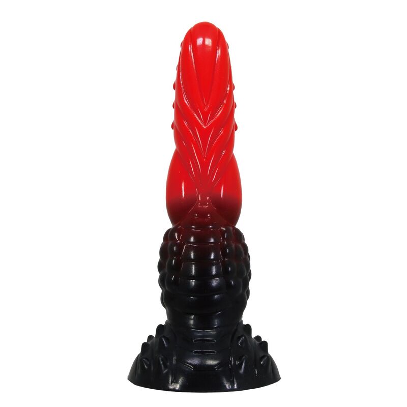 Power Monsters Fire Dragon fantasiadildo imukupilla - punainen/musta - 24,5 cm - Ø 5,8 cm