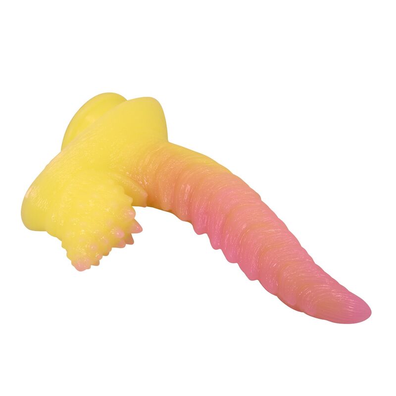 Power Monsters Ripplied Monster fantasiadildo imukupilla - pinkki/keltainen - 22,5 cm - Ø 5,5 cm