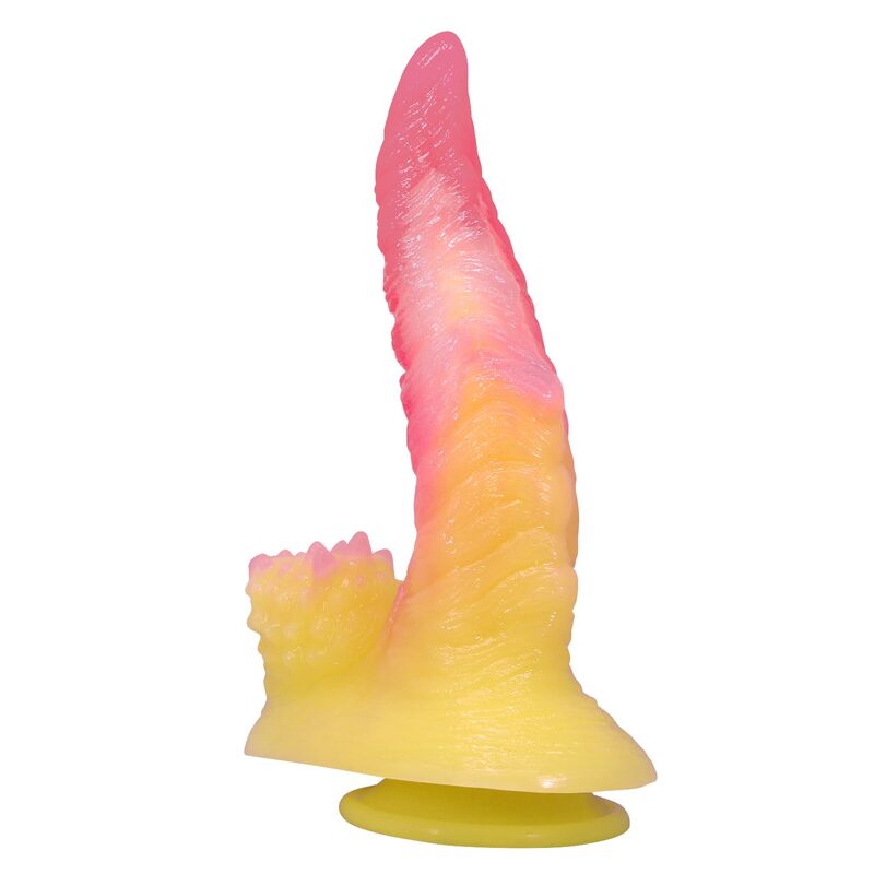 Power Monsters Ripplied Monster fantasiadildo imukupilla - pinkki/keltainen - 22,5 cm - Ø 5,5 cm