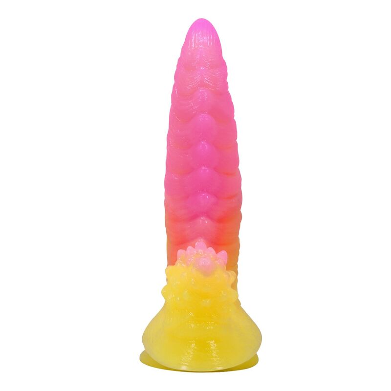 Power Monsters Ripplied Monster fantasiadildo imukupilla - pinkki/keltainen - 22,5 cm - Ø 5,5 cm