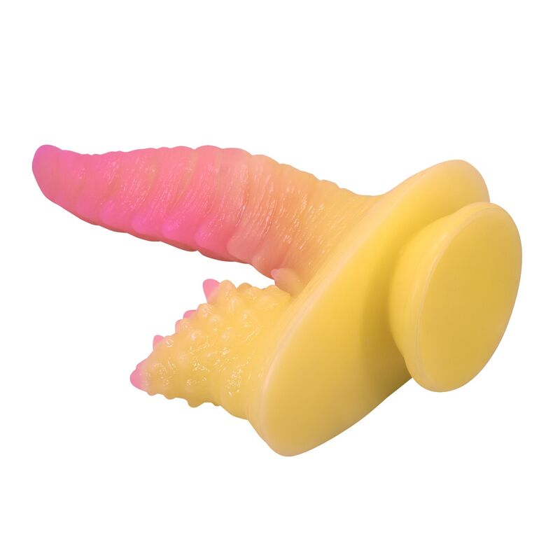 Power Monsters Ripplied Monster fantasiadildo imukupilla - pinkki/keltainen - 22,5 cm - Ø 5,5 cm