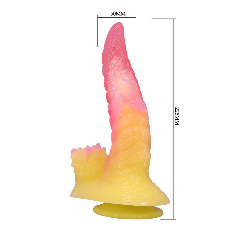 Power Monsters Ripplied Monster fantasiadildo imukupilla - pinkki/keltainen - 22,5 cm - Ø 5,5 cm
