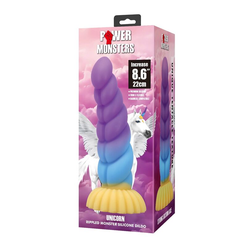 Power Monsters Unicorn kolmivärinen silikoninen fantasiadildo - 22 cm - Ø 5 cm