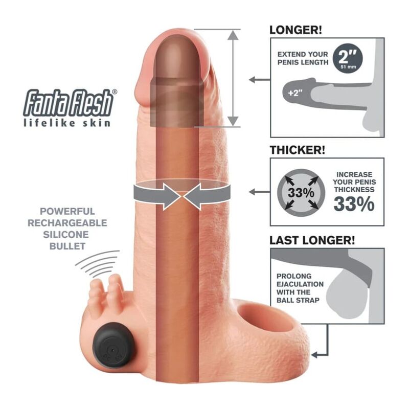 Fantasy X-Tensions Real Feel värisevä peniksenpidennysholkki - beige - 5 cm
