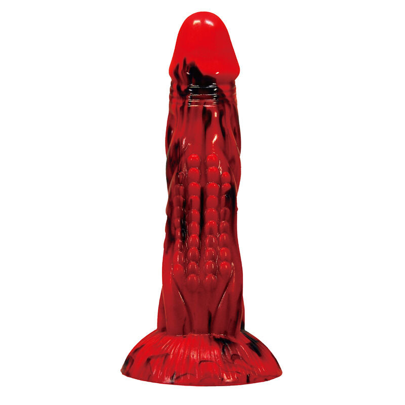 Power Monsters Minotaur fantasiadildo imukupilla - punainen/musta - 21 cm - Ø 5 cm