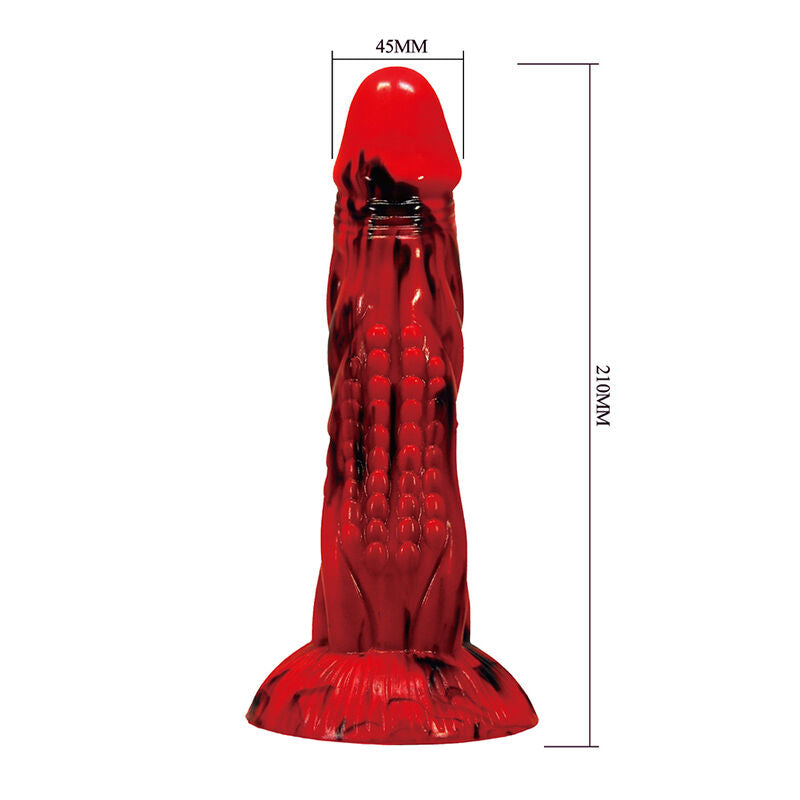 Power Monsters Minotaur fantasiadildo imukupilla - punainen/musta - 21 cm - Ø 5 cm