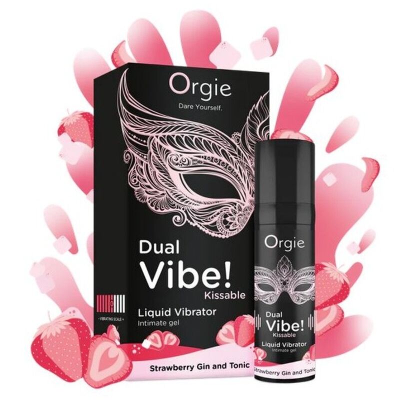 Orgie Dual Vibe! Strawberry Gin and Tonic suudeltava kihelmöivä intiimigeeli - 15 ml