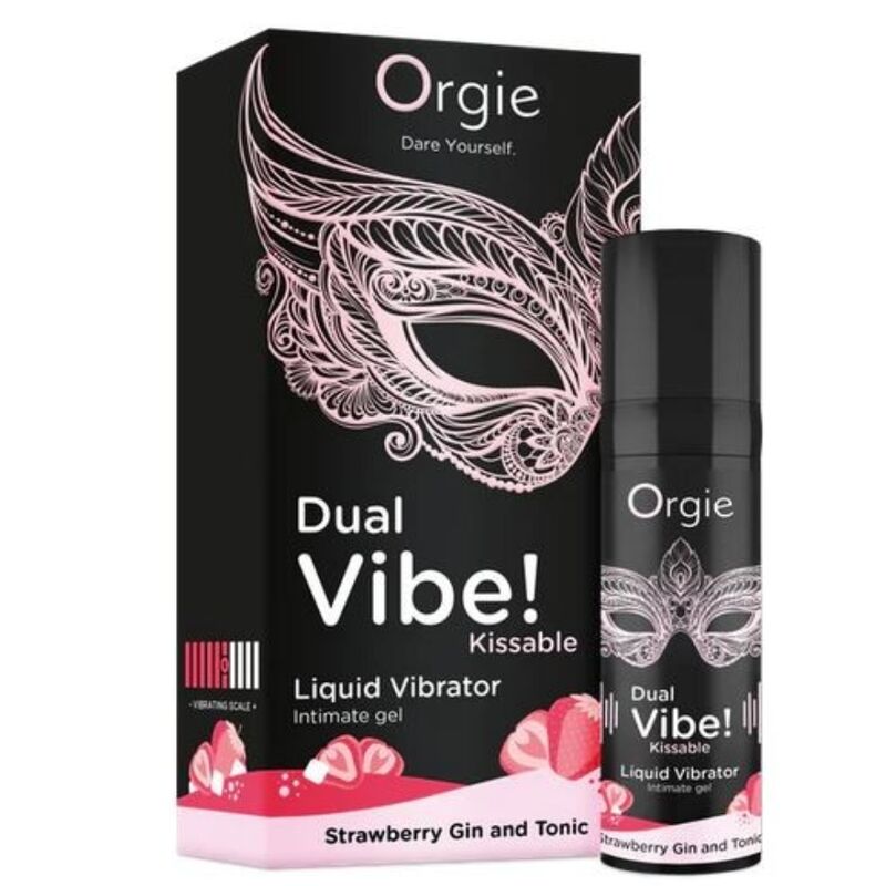 Orgie Dual Vibe! Strawberry Gin and Tonic suudeltava kihelmöivä intiimigeeli - 15 ml