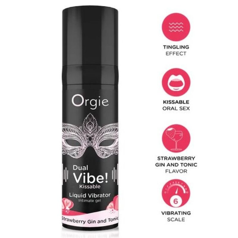 Orgie Dual Vibe! Strawberry Gin and Tonic suudeltava kihelmöivä intiimigeeli - 15 ml
