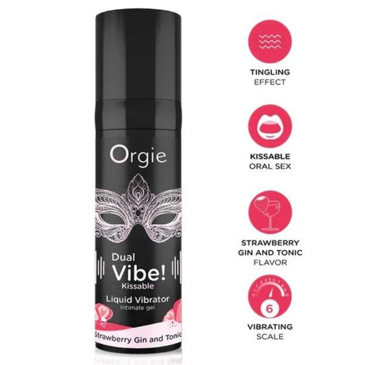 Orgie Dual Vibe! Strawberry Gin and Tonic suudeltava kihelmöivä intiimigeeli - 15 ml