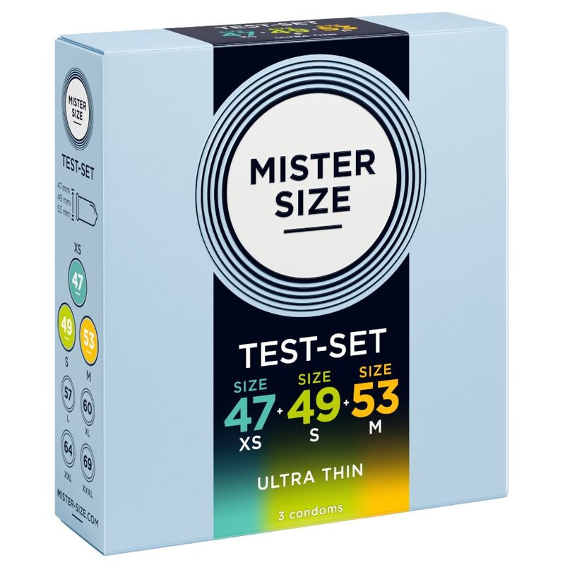 Mister Size kokeilupakkaus - koot 47/49/53 mm - 3 kondomia